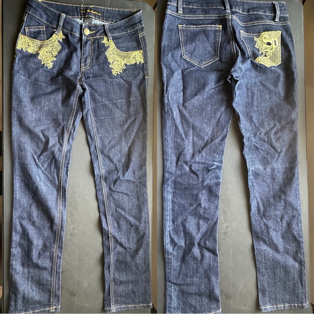 South Pole Dark Blue Jeans with Gold Lace